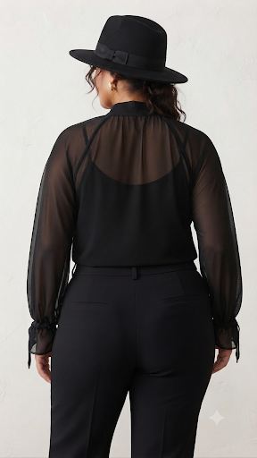 Black and Gold sheer top by Ashley Stewart