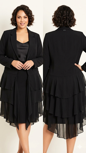 Black Jacket sheer tiered ruffle bottom by City Chic