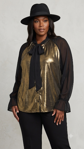 Black and Gold sheer top by Ashley Stewart